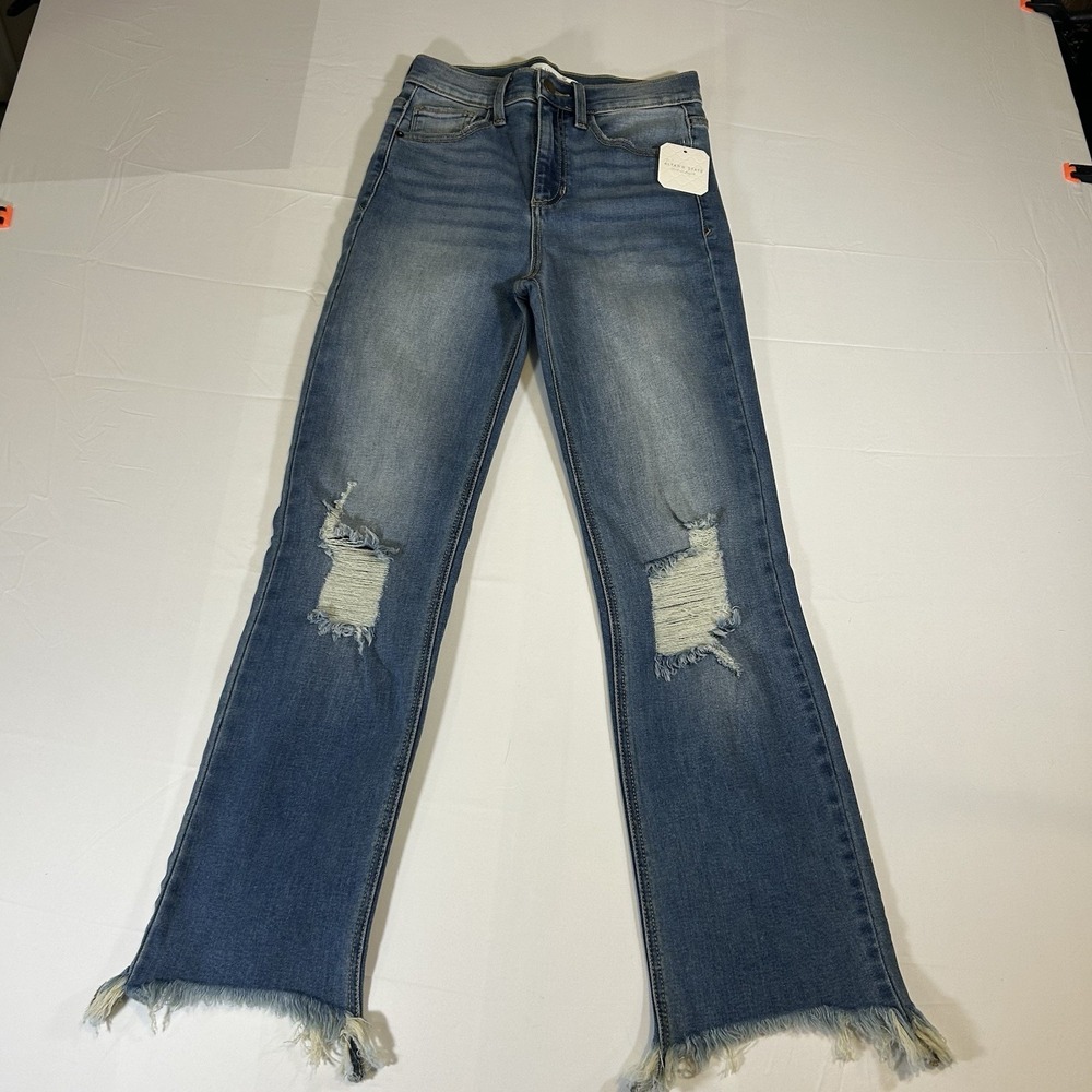Altar'd State Straight High Rise Distressed Womens 24 Jeans Frayed Hem Light NWT